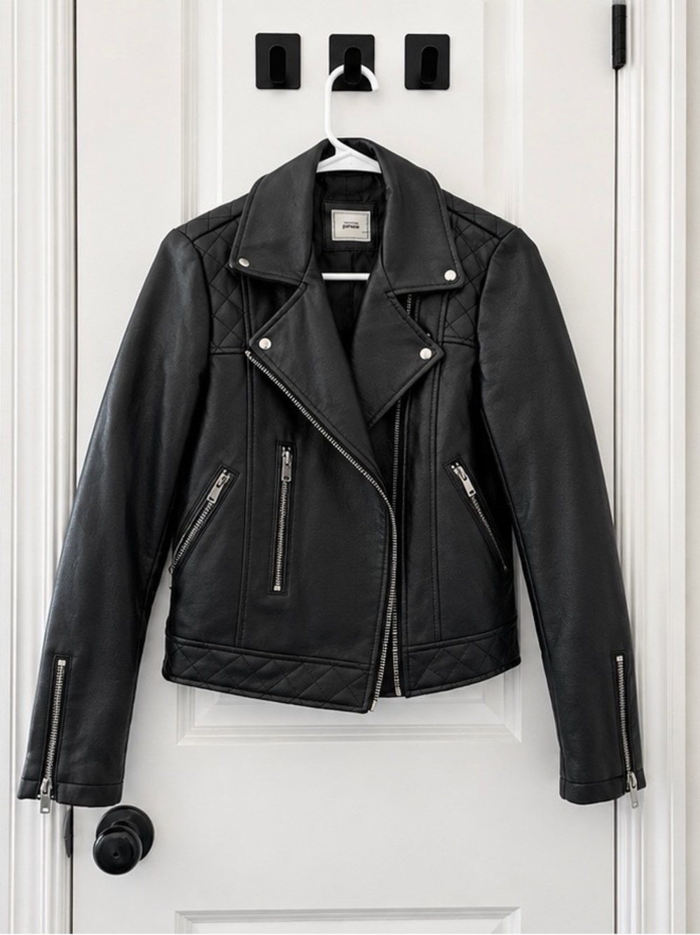 Classic Black Quilted Faux-Leather Moto Jacket - Unbranded